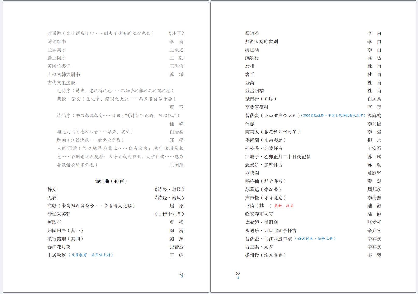 普通高中语文课程标准日常修订版 (2017年版2025年修订)与 古诗文背诵推荐(古诗文已标明变化)